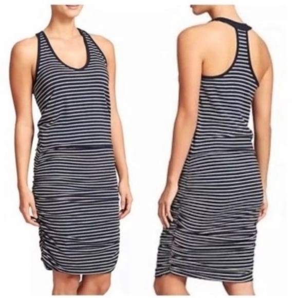 Athleta Ember Pima Cotton Striped Ruched Dress Sz MT(Medium Tall) - Picture 12 of 16